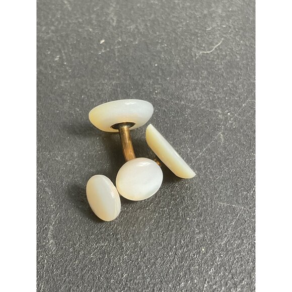 Antique Mother Of Pearl & Brass Cufflink Set - Picture 3 of 4
